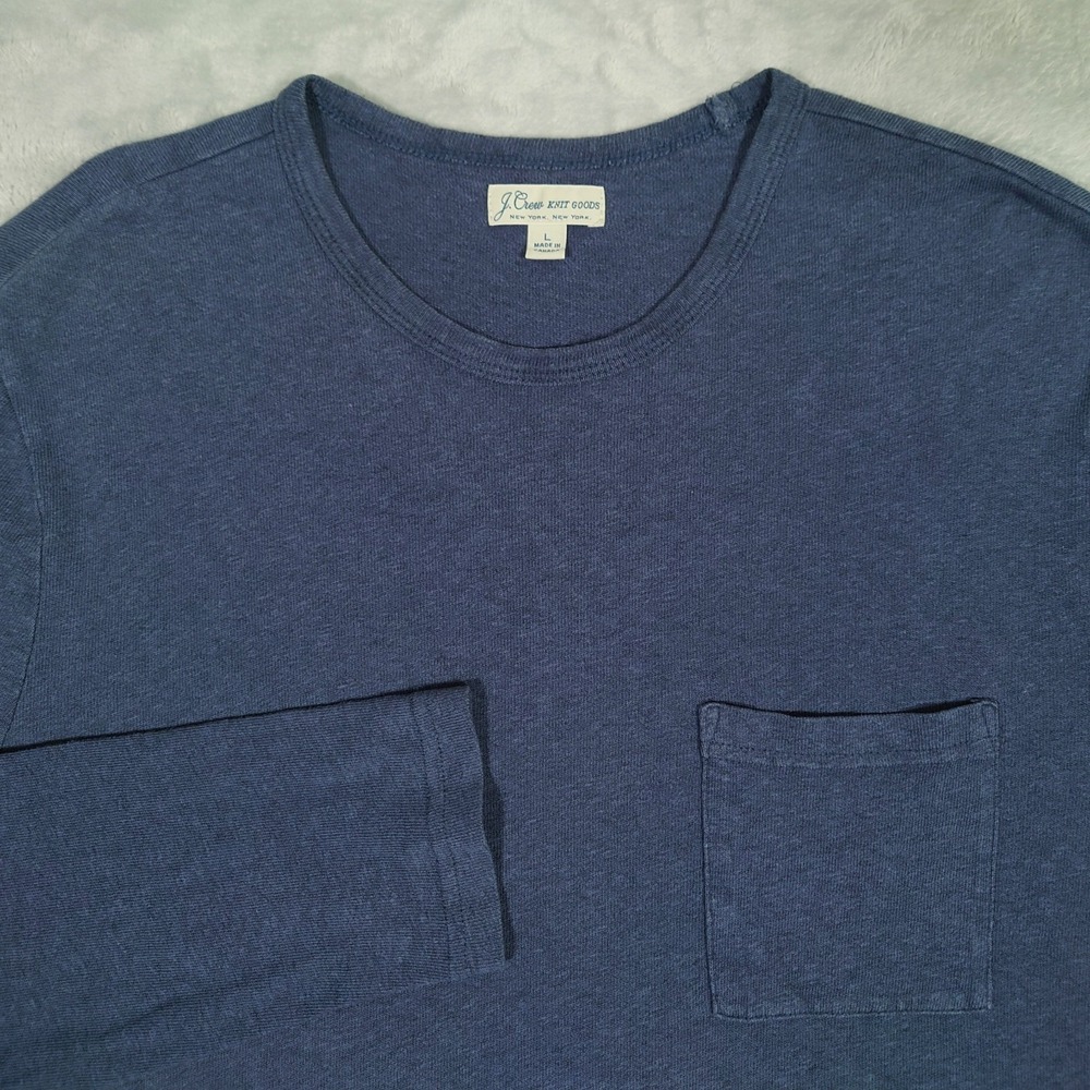 J. Crew Knit Goods Mens L Long Sleeve Pocket Tee Blue Made In Canada 07/2017